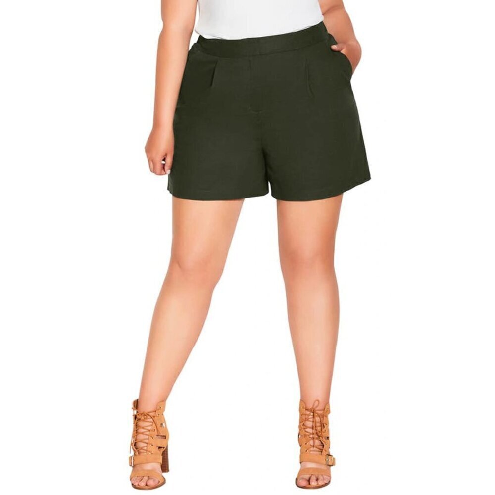 City Chic Sicilian Linen Cotton Blend Dressy Shorts in Olive Sz. 22 NWT